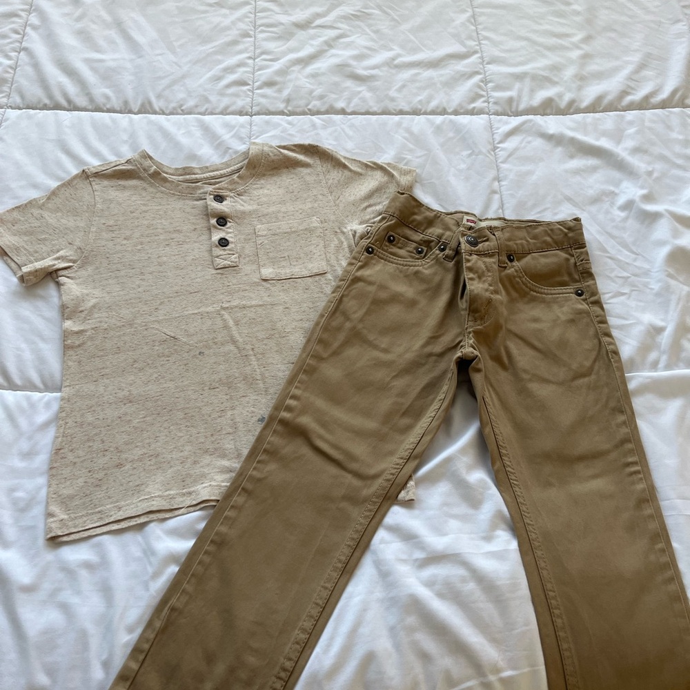 Boys size 5T Shirt and Tan Pants Set